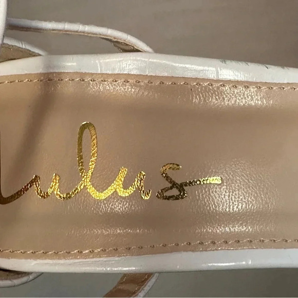 Lulus Sila White Crocodile-Embossed Ankle Strap Heels Size 8 - Picture 6 of 9